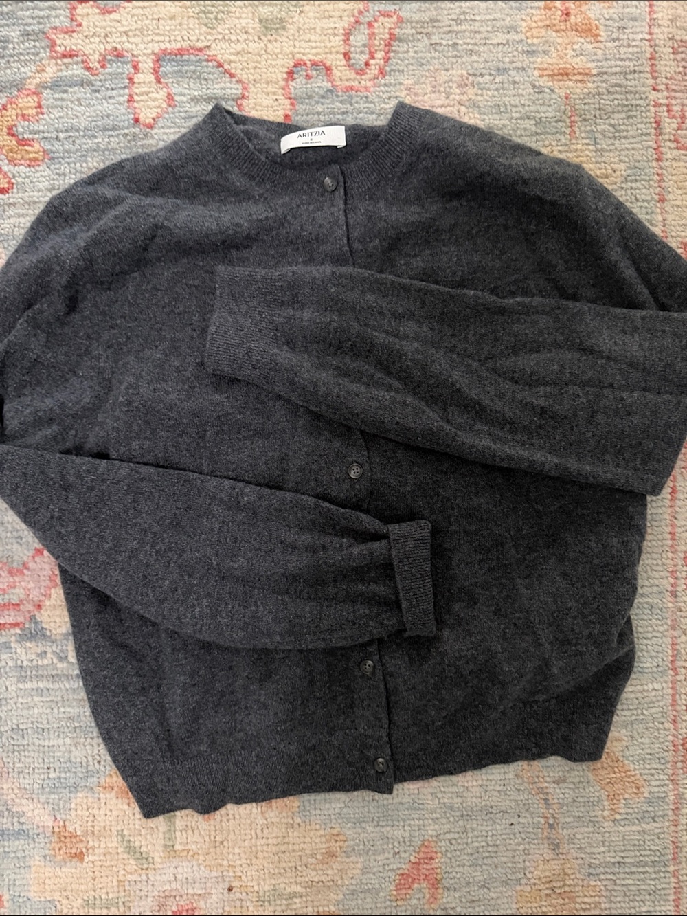 Aritzia women’s Charcoal Button-Front Crewneck Cardigan